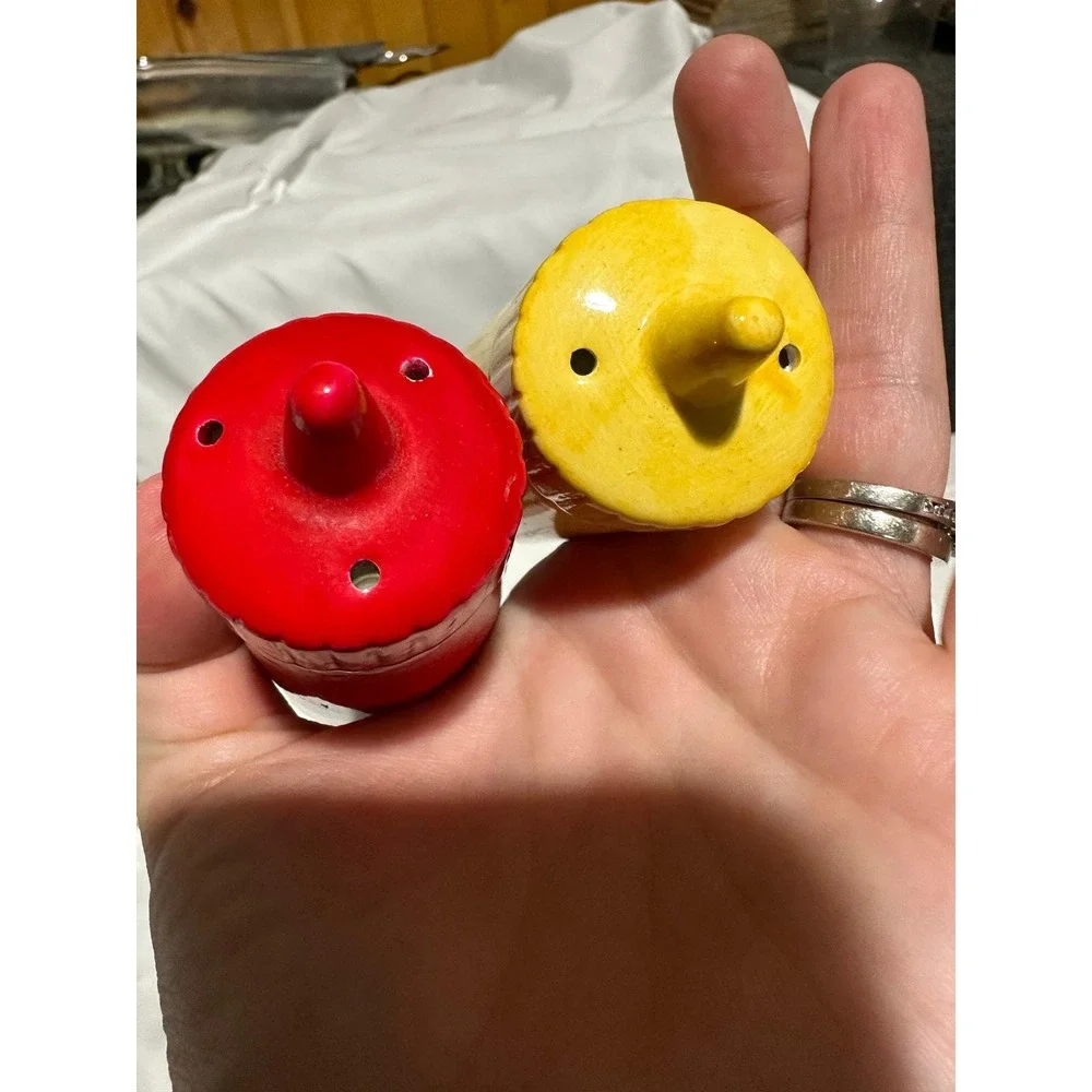Ceramic Ketchup and Mustard Bottle Salt & Pepper Shakers, Red and Yellow